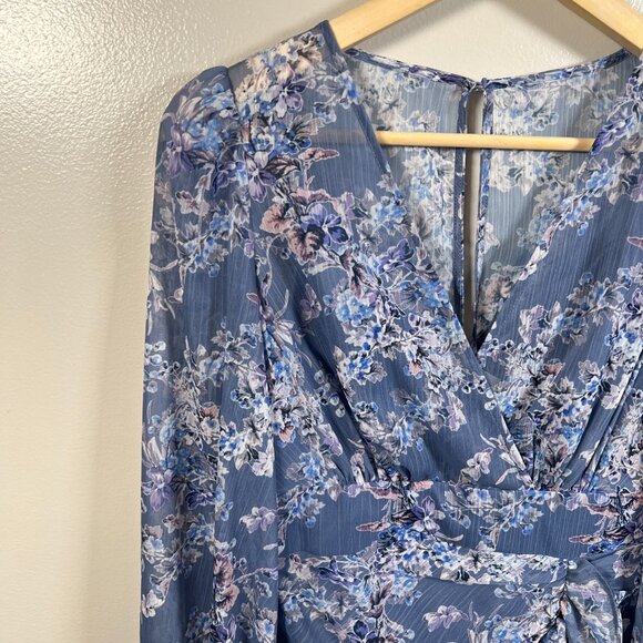 Ever New Tassa Floral Mini Dress Size 2 Blue Ruched Feminine Flirty Wedding - Picture 7 of 13